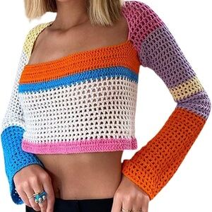 Amazon Multicolor Crochet Knit Top